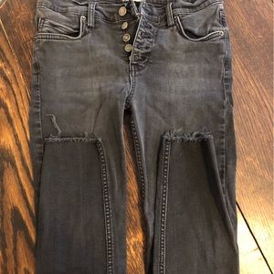 Free People Gray Button Fly Skinny Jean